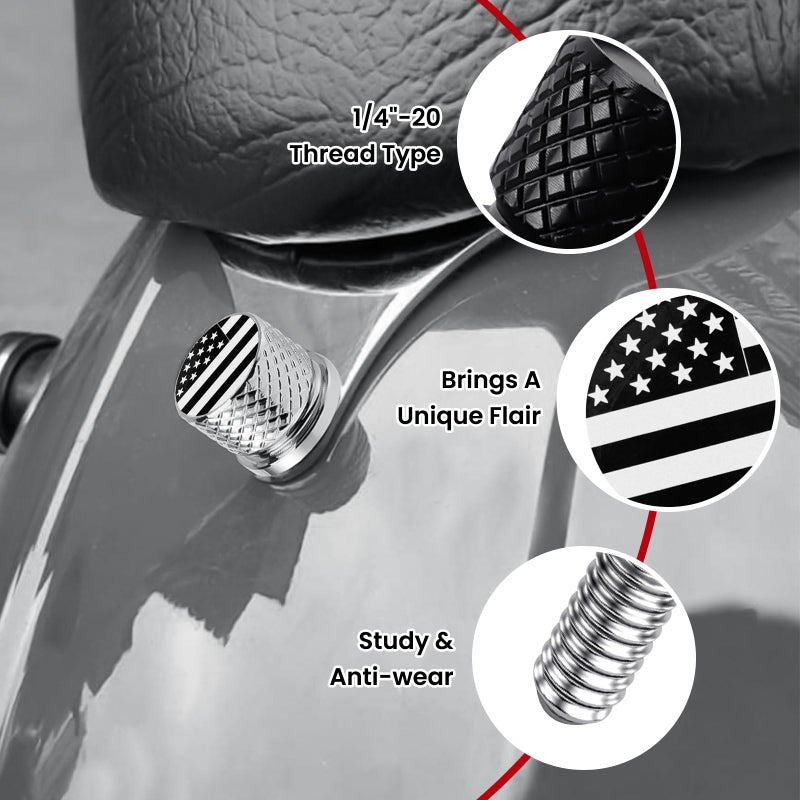 GUAIMI Stainless Knurled Fender Seat Bolt Screw 1/4"-20 Thread Compatible with Harley 1996-2026 Sportster Dyna Softail Touring CVO - American Flag -Chrome - Image 5